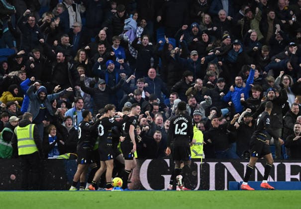 Everton players and fans celebrate after Beto of Everton scored an equaliser in extra time during the Premier League match between Brighton and Hove Albion and Everton at the American Express Stadium, Brighton UK - Saturday 31st January 2026 Brighton v Everton Premier League Football, Amex Stadium, Sussex, UK - 31 Jan 2026Brighton Amex Stadium Sussex United Kingdom Editorial use only. No merchandising. For Football images FA and Premier League restrictions apply inc. no internet mobile usage without FAPL license - for details contact Football Dataco  Copyright: xLizxFinlayson TPI Shutterstockx 16497437aj