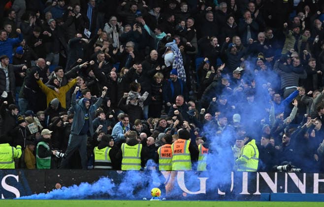 Everton fans celebrate after Beto of Everton scored an equaliser in extra time during the Premier League match between Brighton and Hove Albion and Everton at the American Express Stadium, Brighton UK - Saturday 31st January 2026 Brighton v Everton Premier League Football, Amex Stadium, Sussex, UK - 31 Jan 2026Brighton Amex Stadium Sussex United Kingdom Editorial use only. No merchandising. For Football images FA and Premier League restrictions apply inc. no internet mobile usage without FAPL license - for details contact Football Dataco  Copyright: xLizxFinlayson TPI Shutterstockx 16497437ao