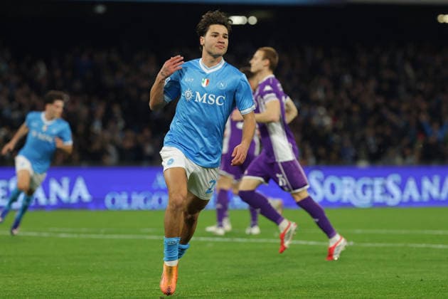 Napoli™s Antonio Vergara celebrates after scoring goal 1-0 during the Serie A soccer match between Napoli and Fiorentina at the Diego Armando Maradona Stadium in Naples, southern italy - Saturday , January 31 , 2026. - Soccer .  Copyright: xAlessandroxGarofalo LaPressex