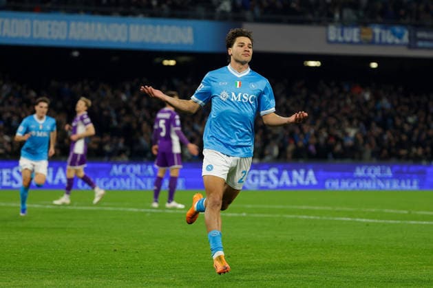 Napoli™s Antonio Vergara celebrates after scoring goal 1-0 during the Serie A soccer match between Napoli and Fiorentina at the Diego Armando Maradona Stadium in Naples, southern italy - Saturday , January 31 , 2026. - Soccer .  Copyright: xAlessandroxGarofalo LaPressex