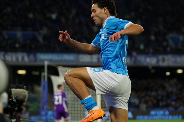 Napoli™s Antonio Vergara celebrates after scoring goal 1-0 during the Serie A soccer match between Napoli and Fiorentina at the Diego Armando Maradona Stadium in Naples, southern italy - Saturday , January 31 , 2026. - Soccer .  Copyright: xAlessandroxGarofalo LaPressex