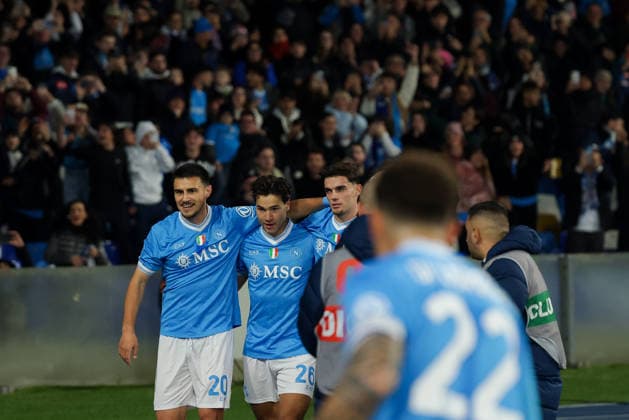 Napoli™s Antonio Vergara celebrates after scoring goal 1-0 during the Serie A soccer match between Napoli and Fiorentina at the Diego Armando Maradona Stadium in Naples, southern italy - Saturday , January 31 , 2026. - Soccer .  Copyright: xAlessandroxGarofalo LaPressex