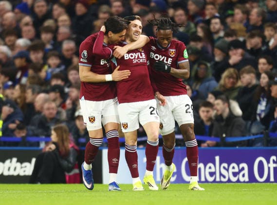 Chelsea v West Ham United, English Premier League, Stamford Bridge, London, UK - 31 01 2026 Jarrod Bowen of West Ham United celebrates scoring their first goal in the Premier League away game against Chelsea at Stamford Bridge London Stamford Bridge London GBR, UK NEWSPAPERS OUT Copyright: xMarkxGreenwoodx