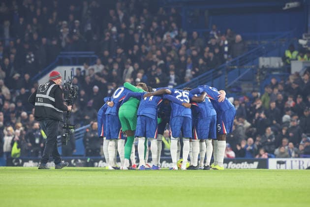 31st January 2026; Stamford Bridge, Chelsea, London, England: Premier League Football, Chelsea versus West Ham United; Chelsea players pre-match huddle  KatiexChan Content restricted for UK based newspaper