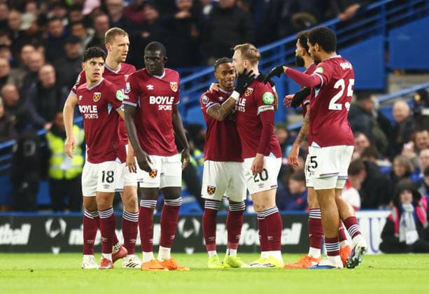 Chelsea v West Ham United, English Premier League, Stamford Bridge, London, UK - 31 01 2026 Jarrod Bowen of West Ham United celebrates scoring their first goal in the Premier League away game against Chelsea at Stamford Bridge London Stamford Bridge London GBR, UK NEWSPAPERS OUT Copyright: xMarkxGreenwoodx