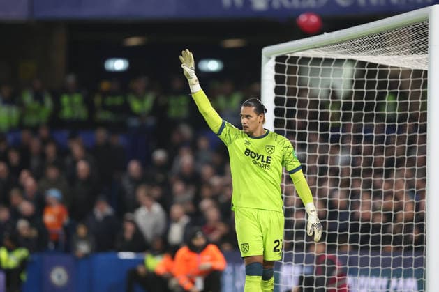 31st January 2026; Stamford Bridge, Chelsea, London, England: Premier League Football, Chelsea versus West Ham United; goalkeeper Alphonse Areola of West Ham United signalling to his defenders at a free kick  KatiexChan Content restricted for UK based newspaper