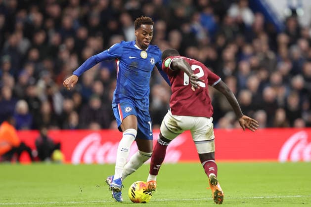 31st January 2026; Stamford Bridge, Chelsea, London, England: Premier League Football, Chelsea versus West Ham United; Jamie Gittens of Chelsea is tackled by El Hadji Malick Diouf of West Ham United  KatiexChan Content restricted for UK based newspaper