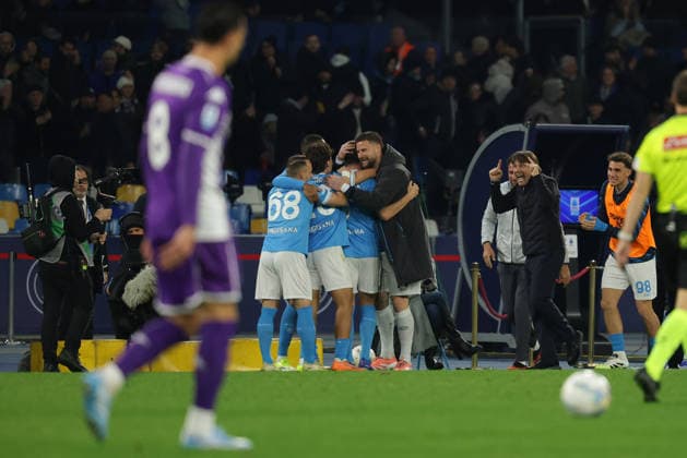 Napoli™s Miguel Gutierrez celebrates after scoring goal 2-0 for Napoli™s head coach Antonio Conte during the Serie A soccer match between Napoli and Fiorentina at the Diego Armando Maradona Stadium in Naples, southern italy - Saturday , January 31 , 2026. - Soccer .  Copyright: xAlessandroxGarofalo LaPressex