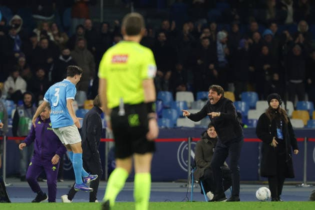 Napoli™s Miguel Gutierrez celebrates after scoring goal 2-0 for Napoli™s head coach Antonio Conte during the Serie A soccer match between Napoli and Fiorentina at the Diego Armando Maradona Stadium in Naples, southern italy - Saturday , January 31 , 2026. - Soccer .  Copyright: xAlessandroxGarofalo LaPressex
