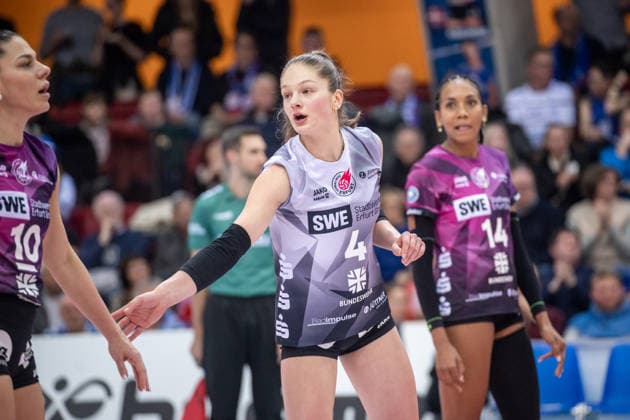 Lotte Goertz Schwarze Weiss Erfurt, 04 GER, Allianz MTV Stuttgart Schwarz Weiss Erfurt, Volleyball Bundesliga, VBL, 2025 2026 season, 31 01 2026 GER, Allianz MTV Stuttgart Schwarz Weiss Erfurt, Volleyball Bundesliga, VBL, 2025 2026 season, 31 01 2026 Stuttgart Copyright: xSandyxDinkelackerx EP_SDR