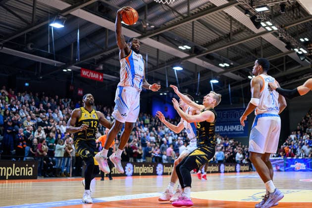 Naz, Bohannon Forward, Science City Jena, 15 , Will, McNair Center, Science City Jena, 3 , Keith, Braxton Forward, Science City Jena, 13 , Toms, Skuja Guard, MHP Riesen Ludwigsburg, 5 , Yorman, Polas Bartolo Forward, MHP Riesen Ludwigsburg, 13 , Joe, Wieskamp Forward, Science City Jena, 10 GER, Science City Jena vs MHP Riesen Ludwigsburg, easyCredit Basketball Bundesliga, Basketball, Matchday 18, Season 2025 2026, 31 01 2026 GER, Science City Jena vs MHP Riesen Ludwigsburg, easyCredit Basketball Bundesliga, Matchday 18, Season 2025 2026, 31 01 2026 Jena Copyright: xEibner-Pressefoto MartinxHerbstx EP_MHT
