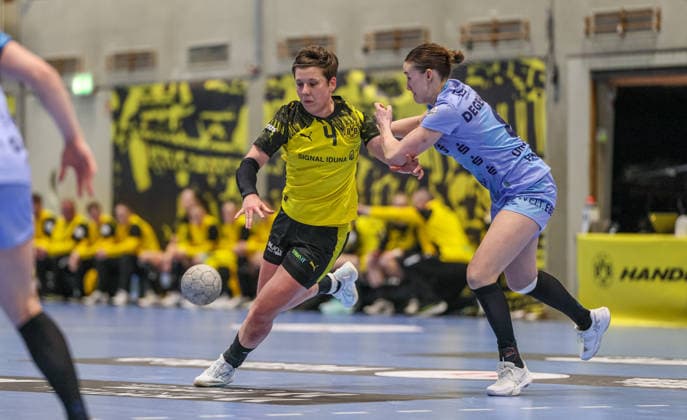 GER, Dortmund, Borussia Dortmund vs HSG Bensheim Auerbach Flames, Alsco Handball Bundesliga Frauen, Handball, DHB, Spielzeit 2025 2026, Sporthalle Wellinghofen, 15 Spieltag im Bild v l Alina Grijseels Borussia Dortmund Handball 4 , Lena Degenhardt HSG Bensheim Auerbach Flames Frauen 8 DFB DFL REGULATIONS PROHIBIT ANY USE OF PHOTOGRAPHS AS IMAGE SEQUENCES AND OR QUASI VIDEO, 31 01 2026 Copyright: HMBxMedia HendrikxHamelau