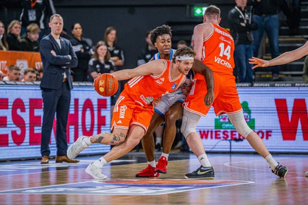 1 Basketball Bundesliga, easyCredit BBL, Season 2025 2026, Men, Main Round, Matchday 18, 31 01 2026, RASTA Vechta Frankfurt Skyliners Booker Coplin 30 RASTA Vechta in action Vechta RASTA Dome Lower Saxony Germany
