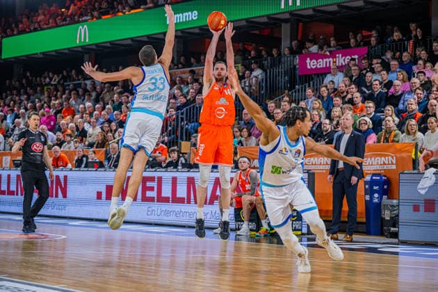 1 Basketball Bundesliga, easyCredit BBL, Season 2025 2026, Men, Main Round, 18 Matchday, 31 01 2026, RASTA Vechta Frankfurt Skyliners Philipp Herkenhoff 14 RASTA Vechta at Jumpshot Vechta RASTA Dome Lower Saxony Germany
