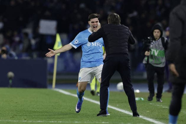 CALCIO - Serie A - SSC Napoli vs ACF Fiorentina Napoli s Spanish defender Miguel Gutierrez celebrates after scoring a goal of 2-0 during the Serie A football match between SSC Napoli and Fiorentina at the Diego Armando Maradona Stadium in Naples on January 31, 2026. Naples Italy  Copyright: xIPAxSport ABACAx