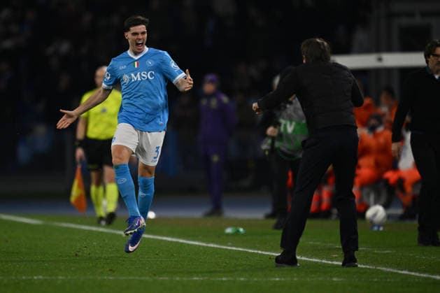 Miguel Gutierrez of S.S.C. Napoli scelebrates after scoring the goal of 2-0 during the 23th day of the Serie A Championship between S.S.C. Napoli and A.C.F. Fiorentina at the Diego Armando Maradona Stadium on January 31, 2026 in Naples, Italy.  Copyright: xDomenicoxCippitelli IPAxSportx xipa-agency.netx xx IPA_70806123 IPA_Agency_IPA70806123