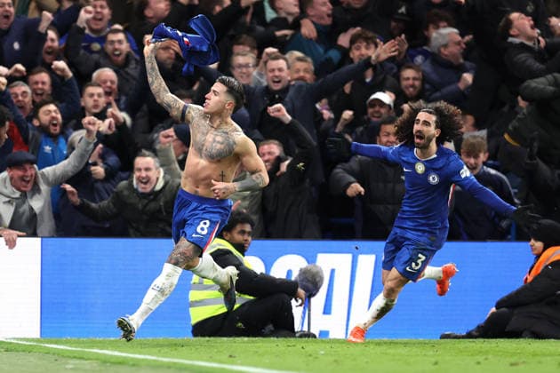 Chelsea gegen West Ham 28. Januar 2026, London Premier League Fußball Chelsea gegen West Ham United Enzo Fernandez von Chelsea feiert sein drittes Tor Foto Charlotte Wilson Abseits London UK  Copyright: xCharlottexWilsonx xOffsidexOffside