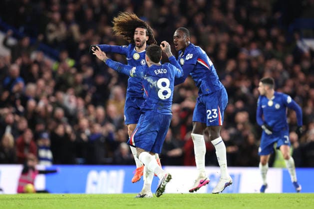 Chelsea gegen West Ham 28. Januar 2026, London Premier League Fußball Chelsea gegen West Ham United Marc Cucurella von Chelsea feiert sein 2. Tor Foto Charlotte Wilson Abseits London UK  Copyright: xCharlottexWilsonx xOffsidexOffside