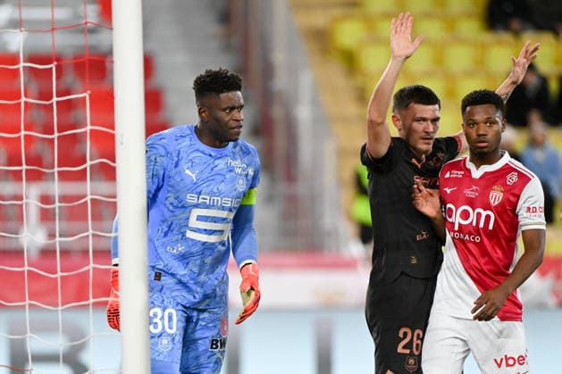 AS Monaco FC v Stade Rennais FC - Ligue 1 McDonald s 2025 2026 30 Brice SAMBA (srfc) - 26 Quentin MERLIN (srfc) - 31 Ansu FATI (asm) during the Ligue 1 McDonald s match between Monaco and Rennes at Stade Louis II on January 31, 2026 in Monaco, Monaco. Monaco Monaco  Copyright: xFEPx 776348265