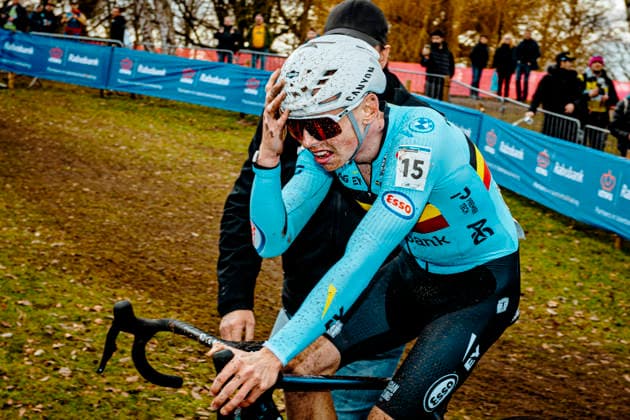 Cyclocross - UCI cyclo-cross World Championships Hulst - Day 2 Aaron Dockx (BEL ) in disbelief after claiming his world title 2026 UCI cyclo-cross World Championships Men U23 - Hulst The Netherlands Photo: Stijn Bastens CC Hulst The Netherlands  Copyright: xContentxCurationx StijnxBastensx xCCx