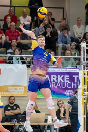 1 Volleyball Bundesliga Season 2025 2026 Cerebricks Volley Goats Mitteldeutschland vs Barock Volleys MTV Ludwigsburg Halle, Germany January 31, 2026 In the picture Tom Borchert Bitterfeld Halle Saale swh Arena Sachsen Anhalt Germany