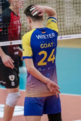 1 Volleyball Bundesliga Season 2025 2026 Cerebricks Volley Goats Mitteldeutschland vs Barock Volleys MTV Ludwigsburg Halle, Germany January 31, 2026 In the picture Clay Wieter Bitterfeld gestures, gestures, gestures, Halle Saale swh Arena Sachsen Anhalt Germany