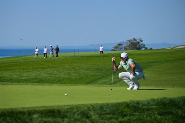 January 31, 2026: Brooks Koepka lines up a putt on the 5th hole during the third round of the Farmers Insurance Open on Torrey Pines South Course in San Diego, California. CSM San Diego USA - ZUMAc04_ 20260131_zma_c04_134 Copyright: xJustinxFinex