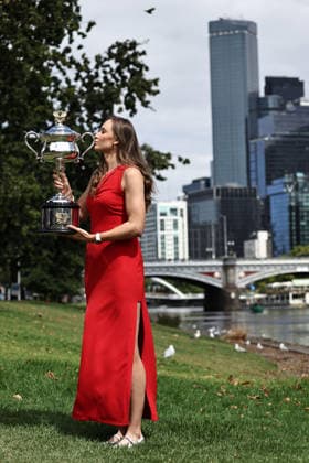 Elena Rybakina, KAZ, after final of 2026 Australian Open in Melbourne during a photoshoot at Yarra river, 01 02 2026
