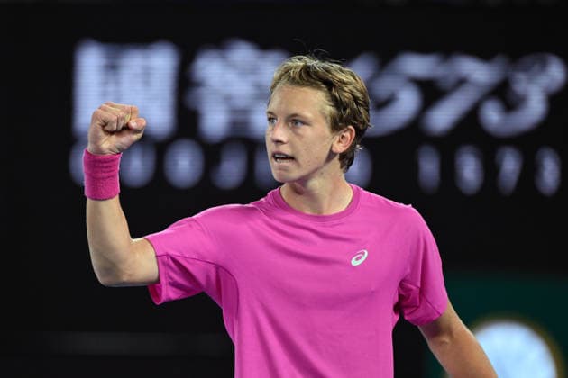 TENNIS AUSTRALIAN OPEN, Ziga Sesko of Slovenia reacts against Keaton Hance of the U.S during the boy s singles final on day 15 of the 2026 Australian Open tennis tournament at Melbourne Park in Melbourne, Sunday, February 1, 2026. ( NO ARCHIVING MELBOURNE VICTORIA AUSTRALIA  Copyright: xJAMESxROSSx 20260201162640196192