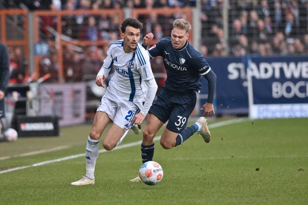 Dejan Ljubicic FC Schalke 04 , Leandro Morgalla VfL Bochum , v li 31 01 2026, Fußball 2 Bundesliga, Saison 2025 2026, 20 Spieltag, VfL Bochum FC Schalke 04 2 0 DFL regulations prohibit any use of photographs as image sequences and or quasi video Bochum Vonovia Ruhrstadion Nordrhein Westfalen Germany Team2