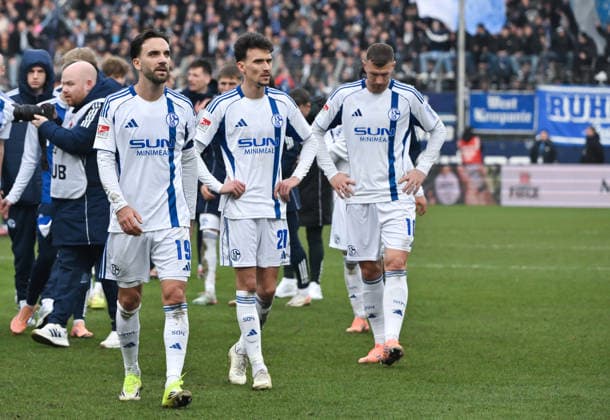 Kenan Karaman FC Schalke 04 , Dejan Ljubicic FC Schalke 04 , Edin Dzeko FC Schalke 04 , v li after the match 31 01 2026, Soccer 2 Bundesliga, Season 2025 2026, Matchday 20, VfL Bochum FC Schalke 04 2 0 DFL regulations prohibit any use of photographs as image sequences and or quasi video Bochum Vonovia Ruhrstadion Nordrhein Westfalen Germany Team2