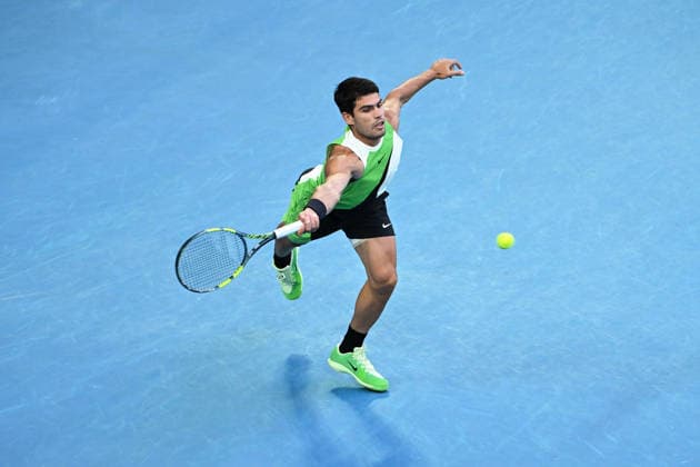 TENNIS AUSTRALIAN OPEN, Carlos Alcaraz of Spain in action during the men™s singles final against Novak Djokovic of Serbia on day 15 of the 2026 Australian Open tennis tournament at Melbourne Park in Melbourne, Sunday, February 1, 2026. ( NO ARCHIVING MELBOURNE VICTORIA AUSTRALIA  Copyright: xJAMESxROSSx 20260201195882364840