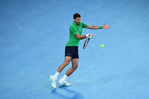 TENNIS AUSTRALIAN OPEN, Novak Djokovic of Serbia in action during the men™s singles final against Carlos Alcaraz of Spain on day 15 of the 2026 Australian Open tennis tournament at Melbourne Park in Melbourne, Sunday, February 1, 2026. ( NO ARCHIVING MELBOURNE VICTORIA AUSTRALIA  Copyright: xJAMESxROSSx 20260201144485512000