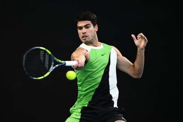 TENNIS AUSTRALIAN OPEN, Carlos Alcaraz of Spain in action during the men™s singles final against Novak Djokovic of Serbia on day 15 of the 2026 Australian Open tennis tournament at Melbourne Park in Melbourne, Sunday, February 1, 2026. ( NO ARCHIVING MELBOURNE VICTORIA AUSTRALIA  Copyright: xJOELxCARRETTx 20260201194157299340