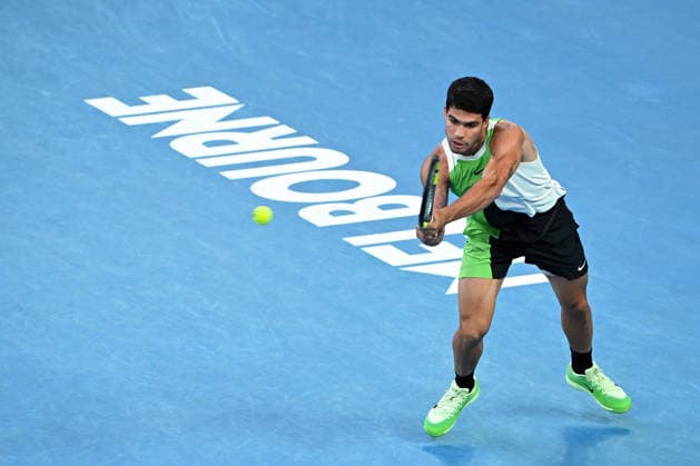 TENNIS AUSTRALIAN OPEN, Carlos Alcaraz of Spain in action during the men™s singles final against Novak Djokovic of Serbia on day 15 of the 2026 Australian Open tennis tournament at Melbourne Park in Melbourne, Sunday, February 1, 2026. ( NO ARCHIVING MELBOURNE VICTORIA AUSTRALIA  Copyright: xJAMESxROSSx 20260201149773331933