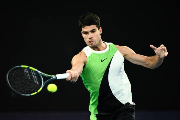 TENNIS AUSTRALIAN OPEN, Carlos Alcaraz of Spain in action during the men™s singles final against Novak Djokovic of Serbia on day 15 of the 2026 Australian Open tennis tournament at Melbourne Park in Melbourne, Sunday, February 1, 2026. ( NO ARCHIVING MELBOURNE VICTORIA AUSTRALIA  Copyright: xJOELxCARRETTx 20260201140368652584