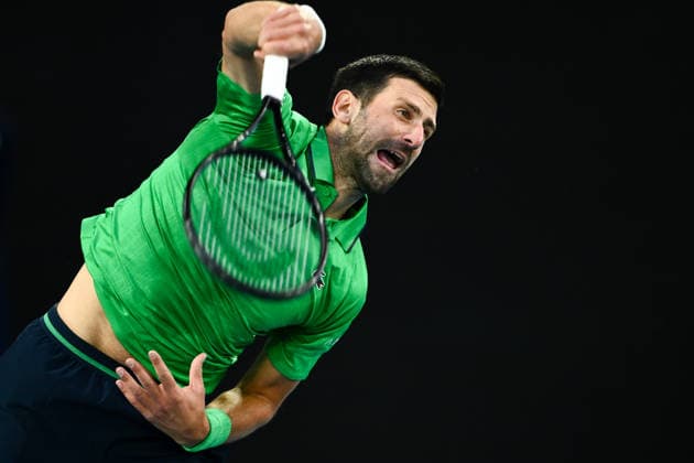 TENNIS AUSTRALIAN OPEN, Novak Djokovic of Serbia in action during the men™s singles final against Carlos Alcaraz of Spain on day 15 of the 2026 Australian Open tennis tournament at Melbourne Park in Melbourne, Sunday, February 1, 2026. ( NO ARCHIVING MELBOURNE VICTORIA AUSTRALIA  Copyright: xJOELxCARRETTx 20260201195243410724