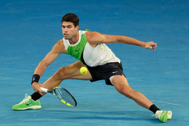 February 1, 2026: 1st seed CARLOS ALCARAZ of Spain in action against 4th seed NOVAK DJOKOVIC of Serbia on Rod Laver Arena in the Men s Singles Final match on day 15 of the 2026 Australian Open in Melbourne, Australia. Cal Media Melbourne Australia - ZUMAc04_ 20260201_faf_c04_002 Copyright: xSydneyxLowx