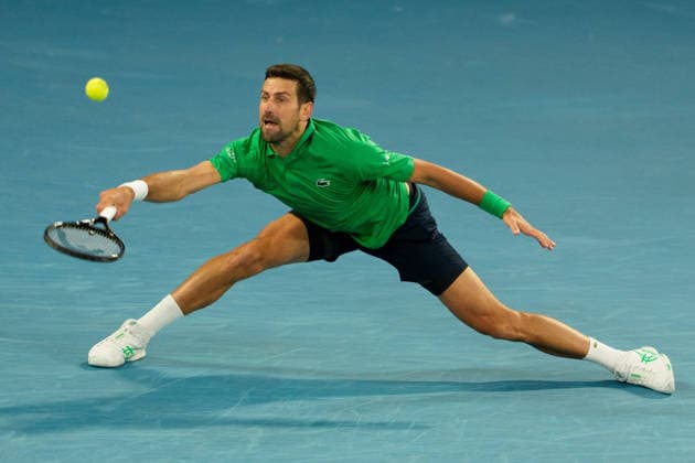 February 1, 2026: 4th seed NOVAK DJOKOVIC of Serbia in action against 1st seed CARLOS ALCARAZ of Spain on Rod Laver Arena in the Men s Singles Final match on day 15 of the 2026 Australian Open in Melbourne, Australia. Cal Media Melbourne Australia - ZUMAc04_ 20260201_faf_c04_006 Copyright: xSydneyxLowx
