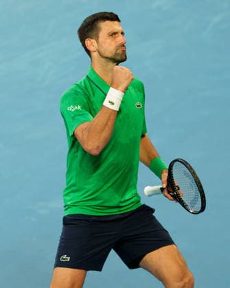 February 1, 2026: 4th seed NOVAK DJOKOVIC of Serbia in action against 1st seed CARLOS ALCARAZ of Spain on Rod Laver Arena in the Men s Singles Final match on day 15 of the 2026 Australian Open in Melbourne, Australia. Cal Media Melbourne Australia - ZUMAc04_ 20260201_faf_c04_007 Copyright: xSydneyxLowx