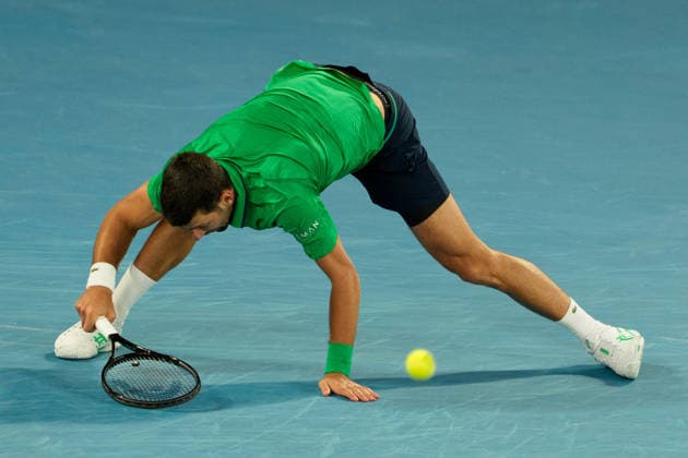 February 1, 2026: 4th seed NOVAK DJOKOVIC of Serbia in action against 1st seed CARLOS ALCARAZ of Spain on Rod Laver Arena in the Men s Singles Final match on day 15 of the 2026 Australian Open in Melbourne, Australia. Cal Media Melbourne Australia - ZUMAc04_ 20260201_faf_c04_010 Copyright: xSydneyxLowx