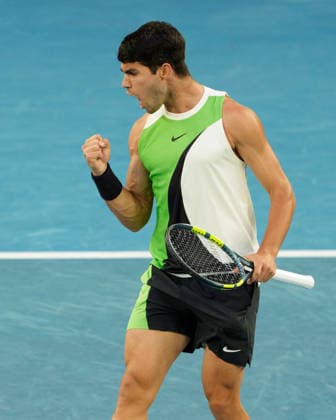 February 1, 2026: 1st seed CARLOS ALCARAZ of Spain in action against 4th seed NOVAK DJOKOVIC of Serbia on Rod Laver Arena in the Men s Singles Final match on day 15 of the 2026 Australian Open in Melbourne, Australia. Cal Media Melbourne Australia - ZUMAc04_ 20260201_faf_c04_011 Copyright: xSydneyxLowx