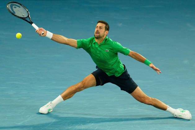 February 1, 2026: 4th seed NOVAK DJOKOVIC of Serbia in action against 1st seed CARLOS ALCARAZ of Spain on Rod Laver Arena in the Men s Singles Final match on day 15 of the 2026 Australian Open in Melbourne, Australia. Cal Media Melbourne Australia - ZUMAc04_ 20260201_faf_c04_012 Copyright: xSydneyxLowx