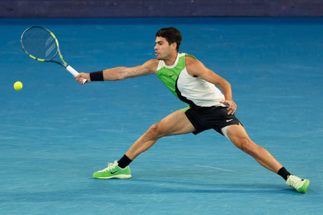 February 1, 2026: 1st seed CARLOS ALCARAZ of Spain in action against 4th seed NOVAK DJOKOVIC of Serbia on Rod Laver Arena in the Men s Singles Final match on day 15 of the 2026 Australian Open in Melbourne, Australia. Cal Media Melbourne Australia - ZUMAc04_ 20260201_faf_c04_014 Copyright: xSydneyxLowx