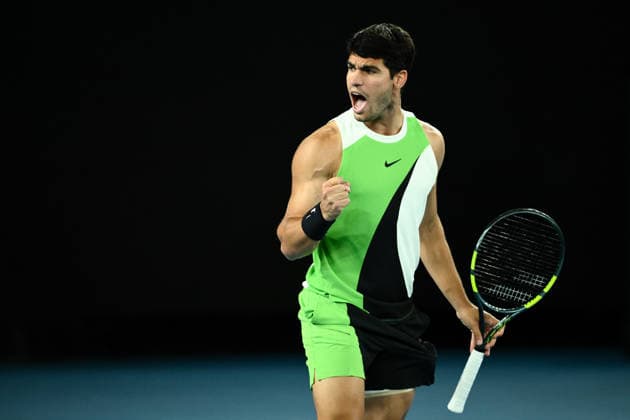 TENNIS AUSTRALIAN OPEN, Carlos Alcaraz of Spain reacts during the men™s singles final against Novak Djokovic of Serbia on day 15 of the 2026 Australian Open tennis tournament at Melbourne Park in Melbourne, Sunday, February 1, 2026. ( NO ARCHIVING MELBOURNE VICTORIA AUSTRALIA  Copyright: xJOELxCARRETTx 20260201127982252030
