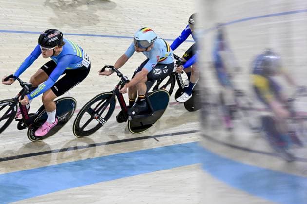 Sweden s Gustav Johansson and Belgian Jules Hesters pictured in action during the men s Elimination qualifications at the first day of the 2026 UEC Track Elite European Championships, in Konya, Turkey, Sunday 01 February 2026. The European Championships take place from 01 to 05 February 2026. DIRKxWAEM  x160211168x