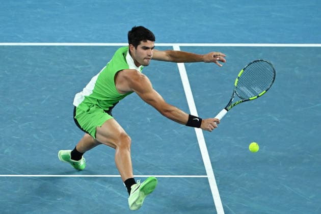 TENNIS AUSTRALIAN OPEN, Carlos Alcaraz of Spain in action during the men™s singles final against Novak Djokovic of Serbia on day 15 of the 2026 Australian Open tennis tournament at Melbourne Park in Melbourne, Sunday, February 1, 2026. ( NO ARCHIVING MELBOURNE VICTORIA AUSTRALIA  Copyright: xJAMESxROSSx 20260201144759425758