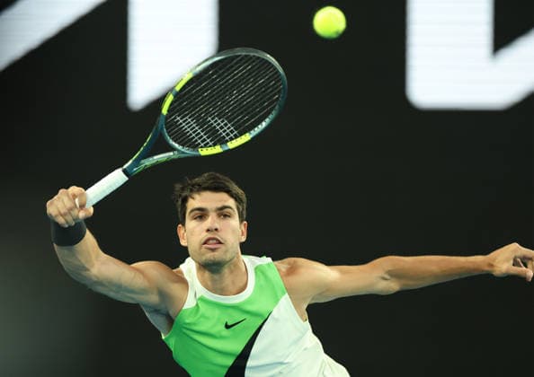 February 1, 2026, Melbourne, Victoria, Australia: CARLOS ALCARAZ of Spain during the match against N. Djokovic of Serbia in the final of Australian Open, Melbourne, Australia. Melbourne Australia - ZUMAc278 20260201_zsp_c278_001 Copyright: xMarcinxCholewinskix