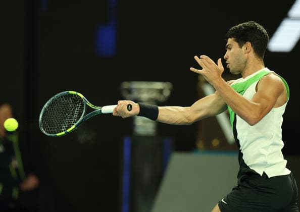 February 1, 2026, Melbourne, Victoria, Australia: CARLOS ALCARAZ of Spain during the match against N. Djokovic of Serbia in the final of Australian Open, Melbourne, Australia. Melbourne Australia - ZUMAc278 20260201_zsp_c278_011 Copyright: xMarcinxCholewinskix