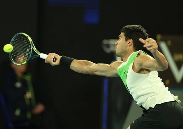 February 1, 2026, Melbourne, Victoria, Australia: CARLOS ALCARAZ of Spain during the match against N. Djokovic of Serbia in the final of Australian Open, Melbourne, Australia. Melbourne Australia - ZUMAc278 20260201_zsp_c278_012 Copyright: xMarcinxCholewinskix